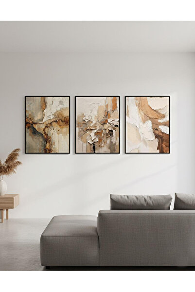 Linacci Triple Black Metal Coffee Cream Artistic Digital Posterglass Painting Set