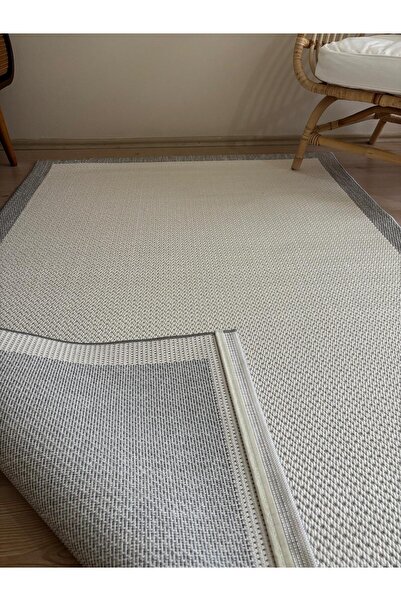 HALICI ALİ Vella Halı Krem/Kırık Beyaz Gri Bordürlü Sisal Salon Mutfak Korido...