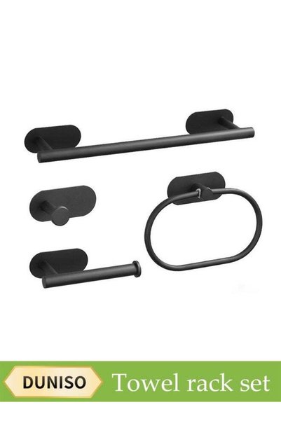 Generic 4-Piece Matte Black Bathroom Wall Hook Bath Towel Rod Set, Towel Rod ...