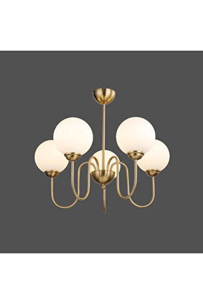 luminastar Vintage French-style chandelier, 5 white globes, E27 sockets, gold, Ø53 cm