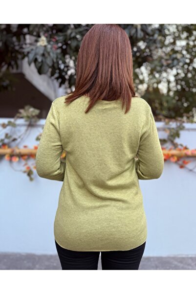 DenizEge Small Mold Inner Leopard Pattern V-Neck Pistachio Green