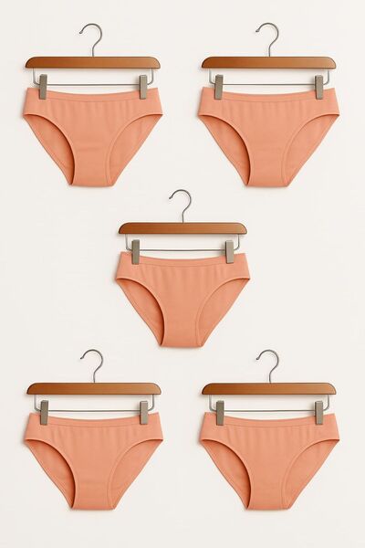enmodaiçgiyim 5 Pieces Salmon Pink Cotton Basic Daily Women's Bikini Panties – Regular Waist, Non-Marking, Flexible and Comfortable