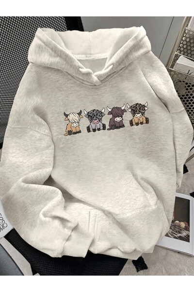 ibibik moda Women's Cute Cow B Printed O Oversized K Hooded Sweatshirt