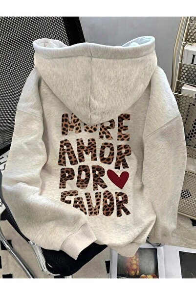 ibibik moda Unisex More Amor Por Favor Leopard cu imprimeu cu glugă Swea tricou