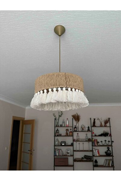 NGAHOME Makrome Avize: El Yapımı Jüt Püsküllü Sarkıt Avize (Ampul Hediyelidir.)