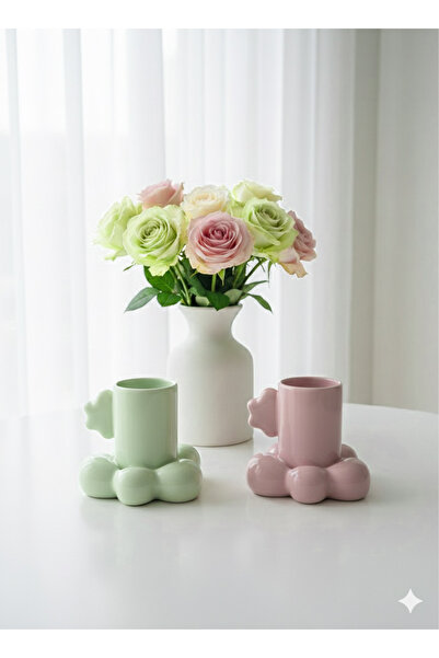 Deniz Kızı Seramik Set of 2 Cloud Cup Pink Green / Handmade Ceramic Coffee Cup
