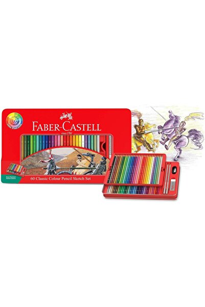 Faber Castell 60 Colored Pencils Sketch Set Metal Tin Break Resistant with Sharpener Eraser
