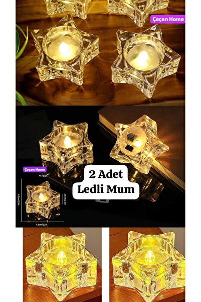 ÇEÇEN HOME 2 Adet Yıldız Şekilli Ledli Mum Dekoratif Mum Şeffaf Gün Işığı Ren...