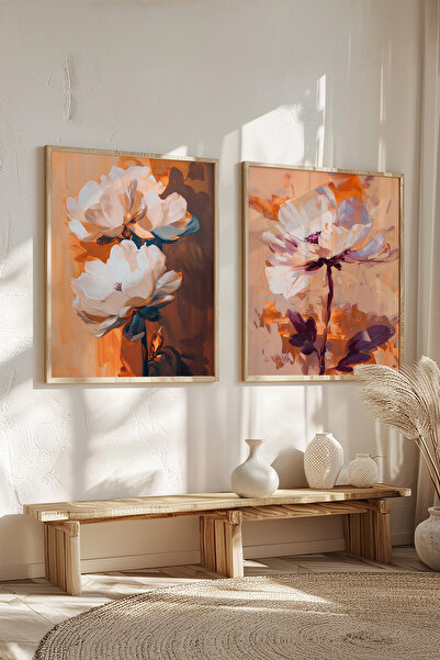 STARYUNA Wooden Framed Floral Abstract Double Painting Set Yuna439