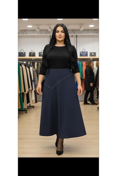 MODA MAÇKA PARK Plus Size Piecewise Stone Detailed Flexible Bell Skirt