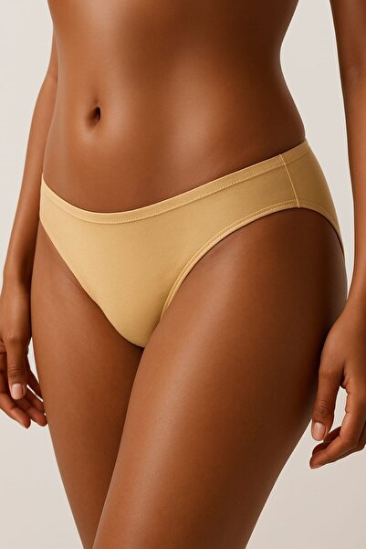 enmodaiçgiyim 5 Pieces Skin Color Cotton Basic Daily Women's Bikini Panties – Normal Waist, Non-Marking, Flexible and Comfortable