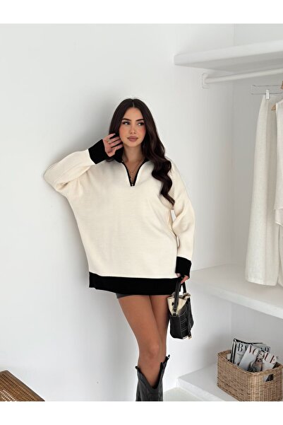 CLB COLLECTION Zippered Collar Knitwear Sweater Standard Size