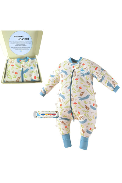 Miriboo Sleeping bag with feet 1–2.5 years, 1 TOG, 100% Cotton, Removable Sleeves, Temperature Indicator