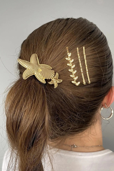 Kokoş Gold Color Starfish Figured Rubber and Wire Buckle Set