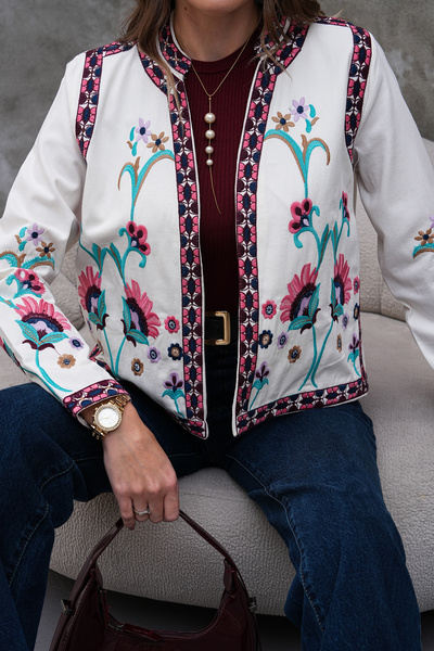 FancyWorld Colorful Floral Design Embroidered Thin Transitional Jacket