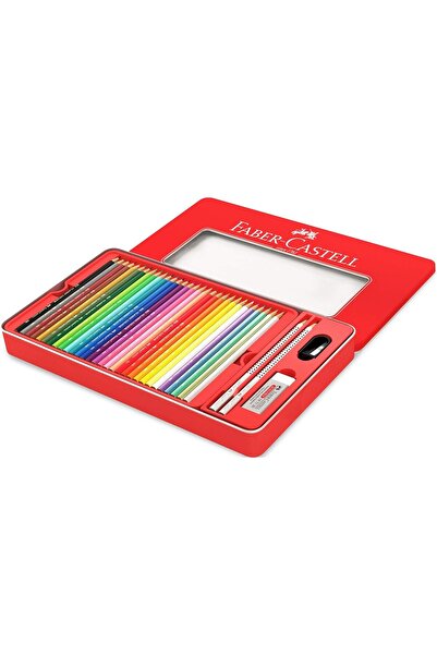 Faber Castell 60 Colored Pencils Sketch Set Metal Tin Break Resistant with Sharpener Eraser