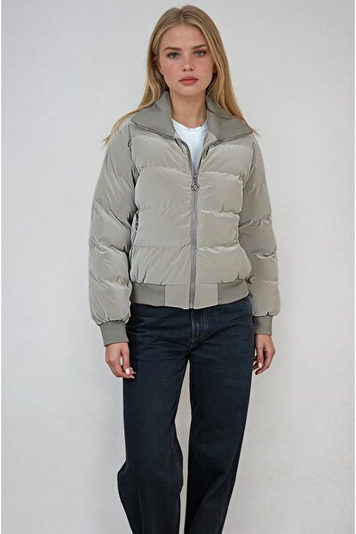 OHEPMODA Women's Puffer Jacket with Collar Detail