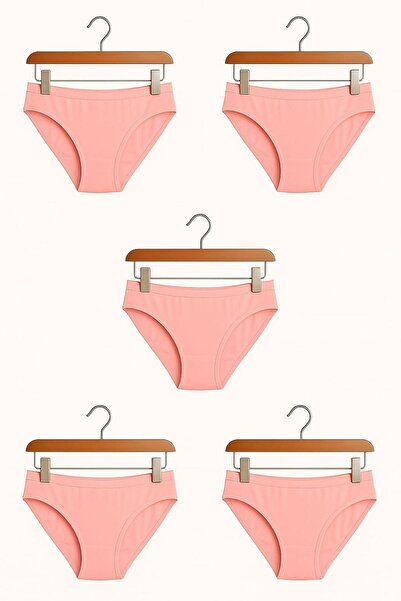 enmodaiçgiyim 5 Pieces of Pink Cotton Basic Daily Women's Bikini Panties – Regular Waist, Non-Marking, Flexible and Comfortable