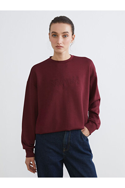 LC Waikiki Plum New York Embroidered Women's Sweatshirt