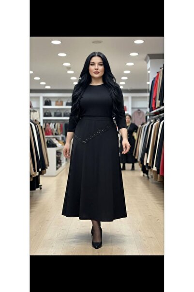 MODA MAÇKA PARK Plus Size Piecewise Stone Detailed Flexible Bell Skirt