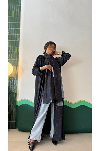 AYA MWT456 - Black printed abaya with blue and green accents