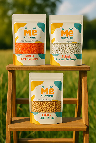 Glutensiz Me 2,250 Kg Glutensiz Bakliyat Seti Kırmızı Mercimek, Dermason Kuru Fasulye, Koçbaşı Nohut 750'er Gr