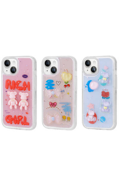 zore iPhone 15 Plus Compatible Embossed Figure Shiny Ata Minimini Silicone Case-Purple