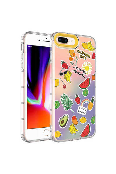 zore iPhone 8 Plus Case Camera Protected Colorful Patterned Hard Silicone Ata Horn Cover - No4