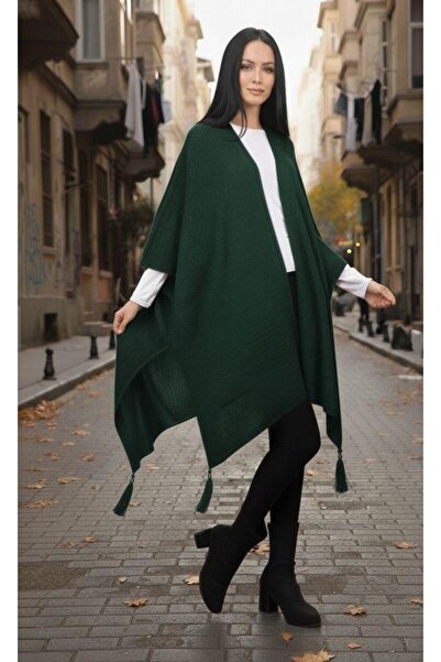 Cockatoo Women's Fringe Detailed Oversized Knitwear Poncho Seasonal Shawl Cardigan (Soft Textured)