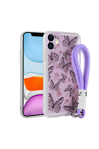 zore حافظة سيليكون متوافقة مع هاتف iPhone 11 مزودة بحزام يدوي منقوشة NXXA Ast...