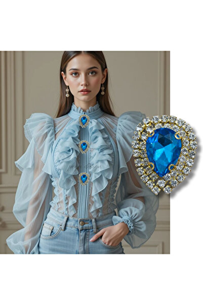 pegu baby collection TURKUAZ DAMLA KRİSTAL TAŞ 1 ADET TREND DÜĞME BROŞ , DÜĞM...