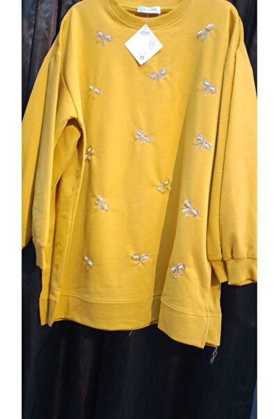 azram Bowknot Sequin and Pearl Embroidered Hijab Tunic in Olive Green