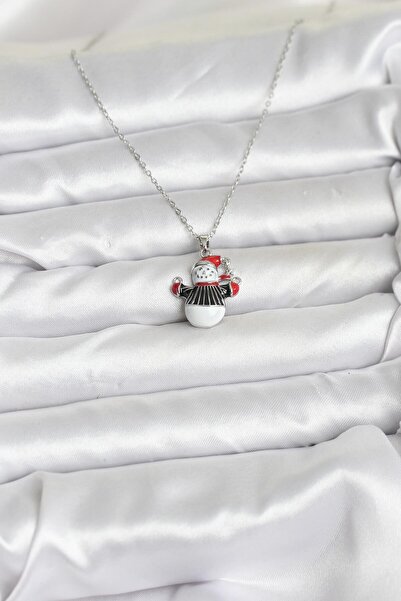 BSRE قلادة نسائية ذات طابع العام الجديد مع شكل رجل الثلج فضي اللون (فولاذ 316L)