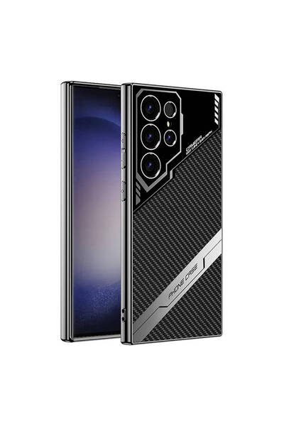 zore حافظة هاتف جالاكسي S23 ألترا مع حماية للكاميرا بتصميم كربوني من سلسلة AT...