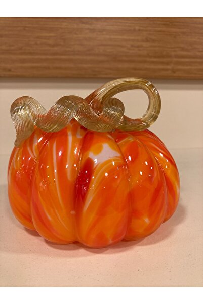 PLUS HOME DEKORATİF ÜFLEME CAM SANATI KABAK ORANJE RENK 13X13 CM