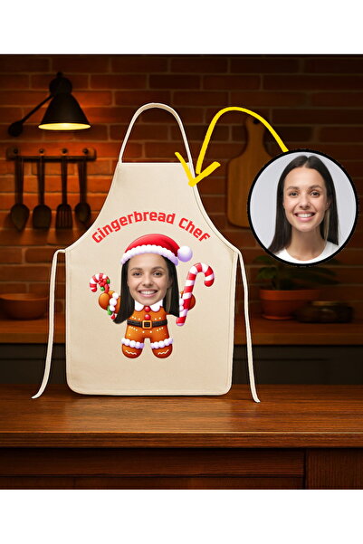 Hediye Molası Kişiye Özel Karikatür Fotoğraflı Mutfak Önlüğü Kurabiye Şef