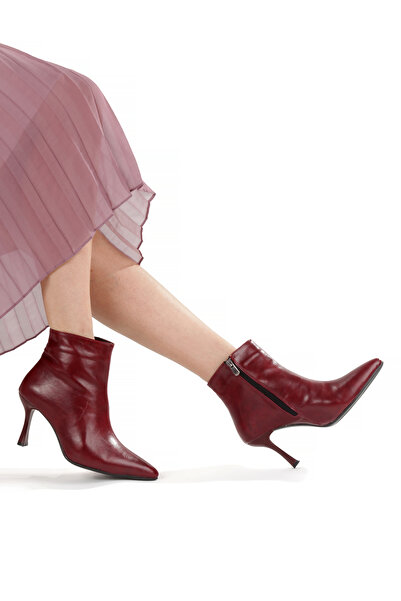 PİMORA Boots Pointed Toe 9 cm Thin Heel Zippered Classic Women's Boots New Season