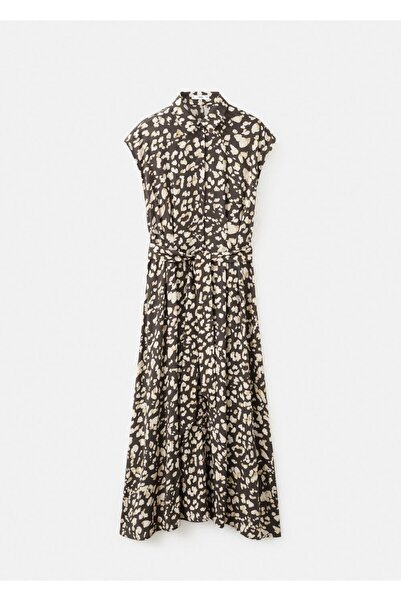 MANGO Woman Kemerli desenli gömlek elbise
