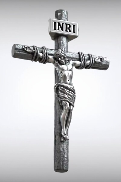 HAS SANATIM Antik Ağaç Dokulu Haç Kolye | İsa Figürlü INRI Oksit Kaplama Allo...