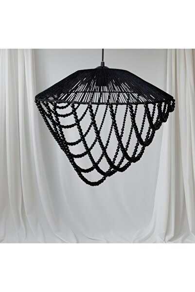 NGAHOME El Yapımı Makrome Siyah Plastik Boncuklu Avize (Ampul Hediyelidir.)