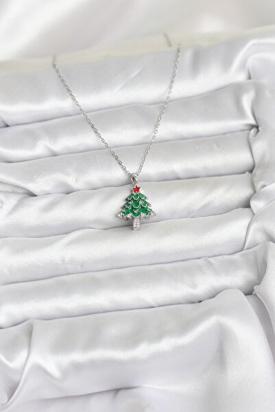 BSRE Silver Color Pine Tree Christmas Themed Women's Necklace (316L Steel)
