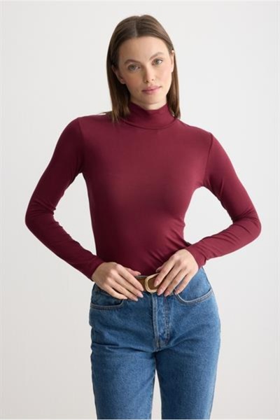 MODA MAÇKA PARK قميص داخلي نسائي طويل الأكمام من القطن الممشط بنصف رقبة