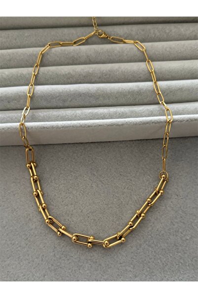 FIERA JEWELRY Ataç Zincir Gold Renk Çelik Kadın Kolye