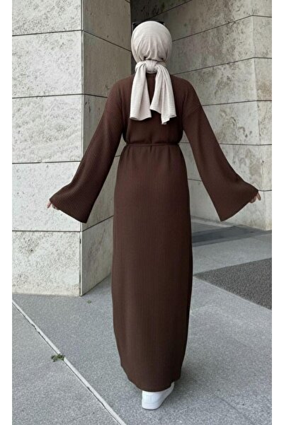 Cockatoo Women's Hijab Knitwear Dress Wide Sleeves Belted Comfortable Fit