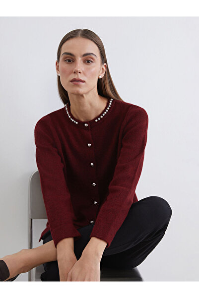 LC Waikiki Bisiklet Yaka Taşlı Kadın Triko Hırka