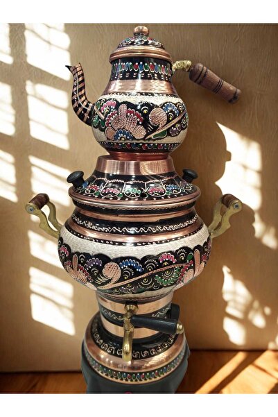 KARACA BAKIR İşlemeli Bakır Semaver-Elektrikli Bakır Semaver