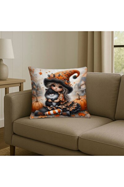 Digital Printed Halloween Girl Themed Decorative Pillow Case