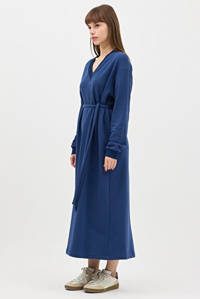 QANU Μακρύ φούτερ με λαιμόκοψη σε σχήμα V Indigo