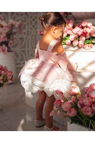 FİLİZ ŞANAL Girl's Pink Bow Detailed Puffy Princess Evening Dress |   Special Occasion and Party Dress