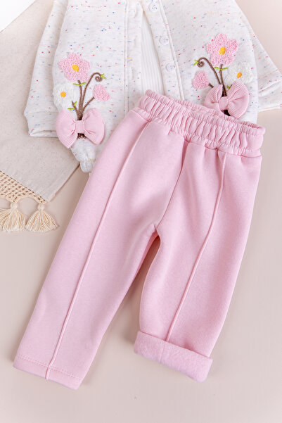 Babymod Baby Girl Cardigan Three Thread Raised Flower Embroidered 100% Cotton 3-Piece Set